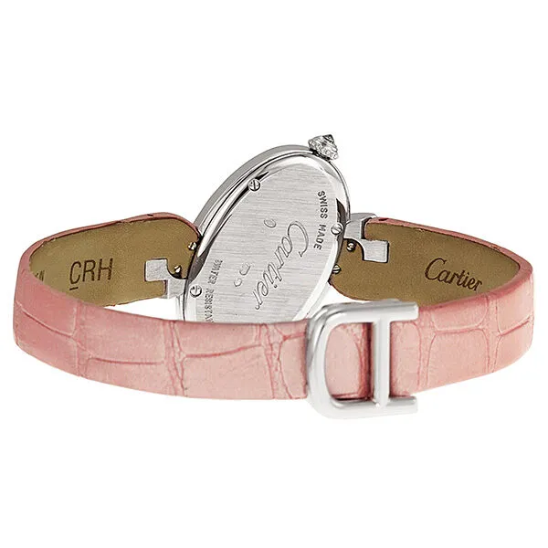 Cartier Delices Silver Dial 18kt White Gold Diamond Pink Leather Ladies Watch WG WG800014