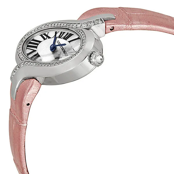 Cartier Delices Silver Dial 18kt White Gold Diamond Pink Leather Ladies Watch WG WG800014