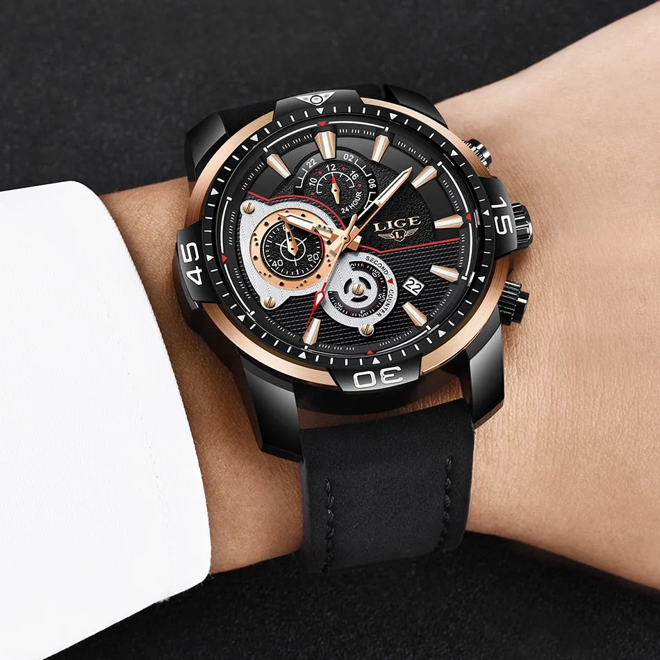 Casual Leather Quartz Clock Male Sport Waterproof Watch