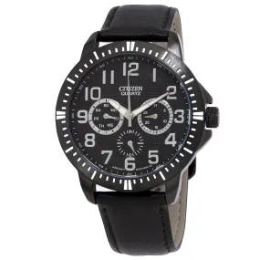 Citizen Quartz Black Dial Black Leather Men's Watch AG8315-04E