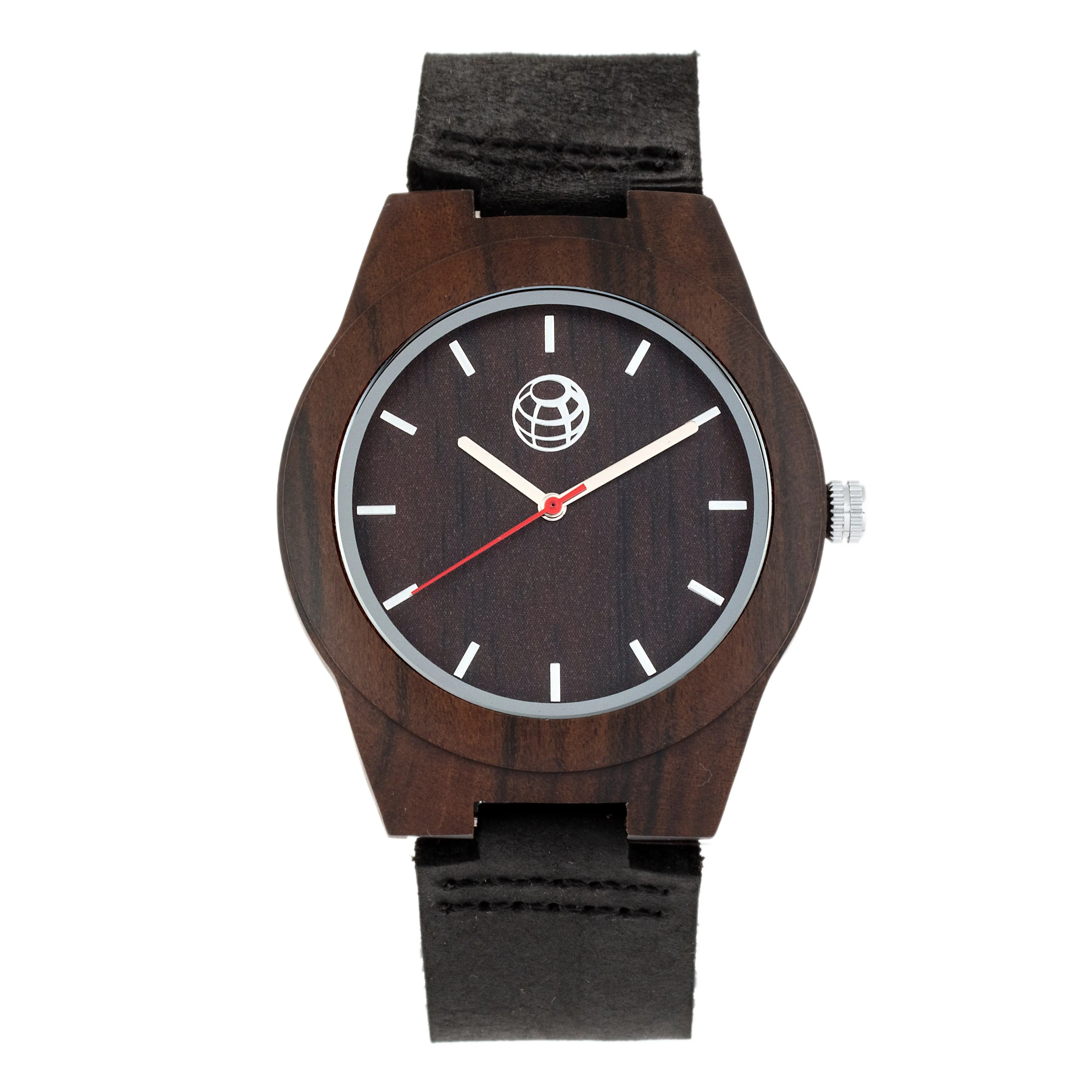 Earth Wood Aztec Leather-Band Watch - Dark Brown