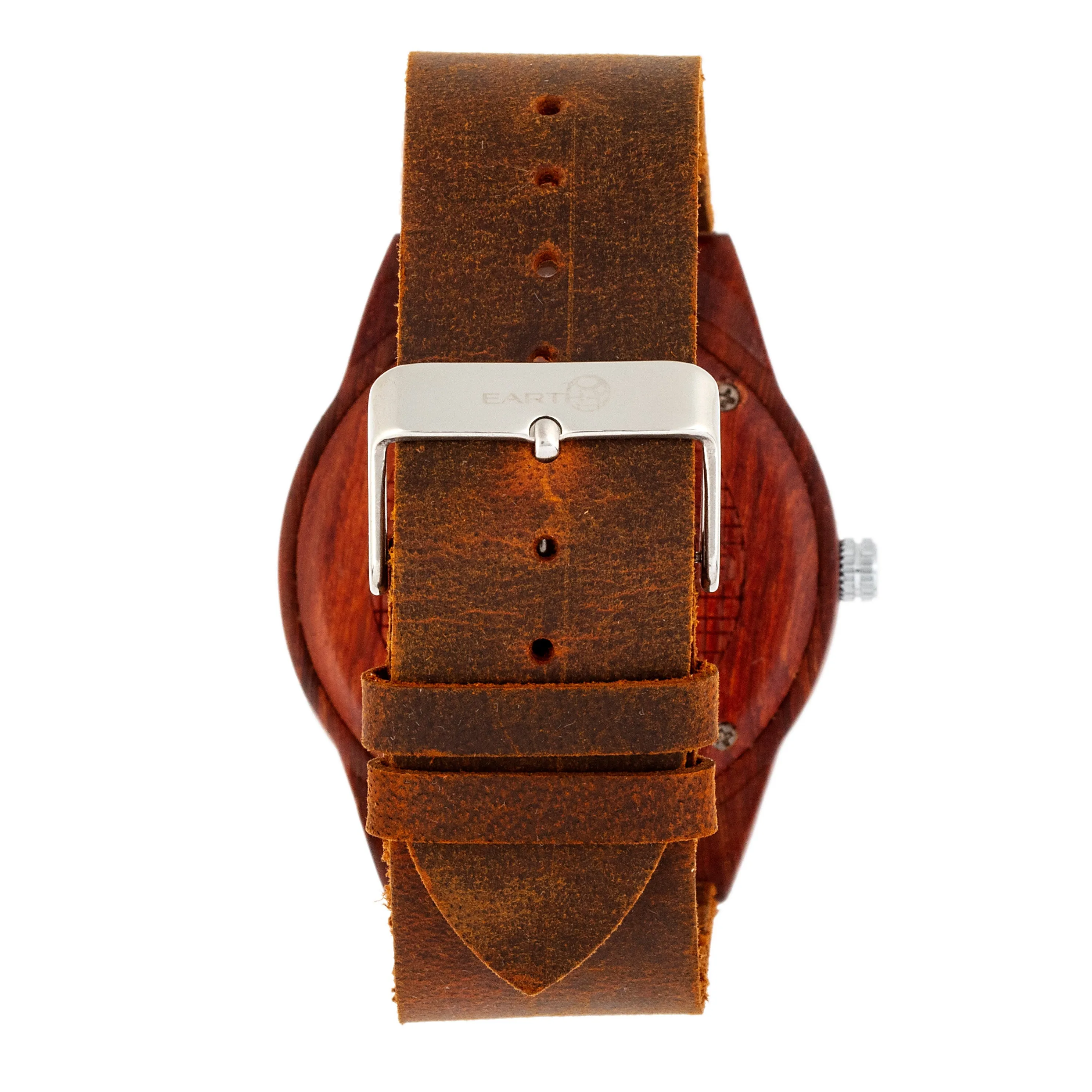 Earth Wood Aztec Leather-Band Watch - Red