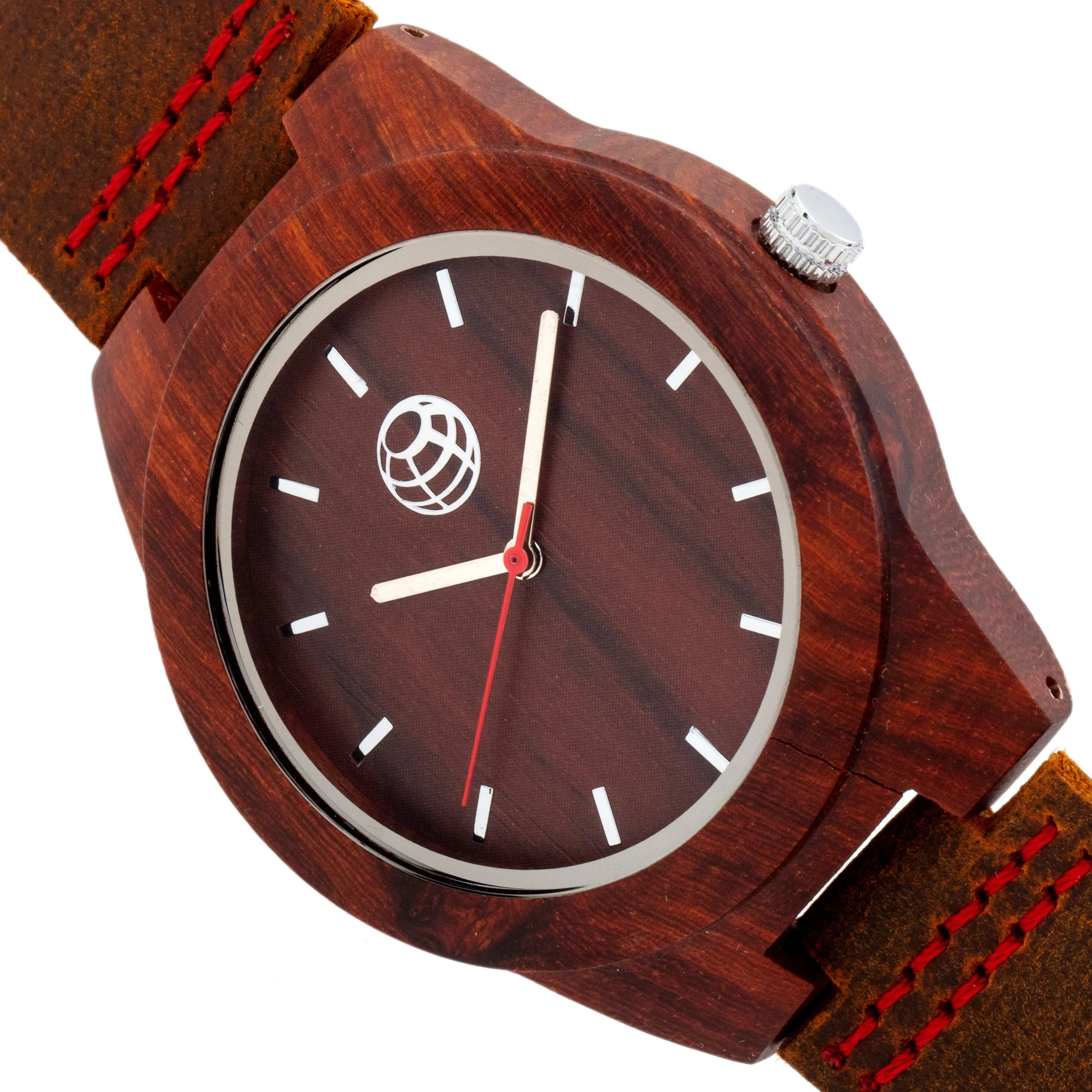 Earth Wood Aztec Leather-Band Watch - Red