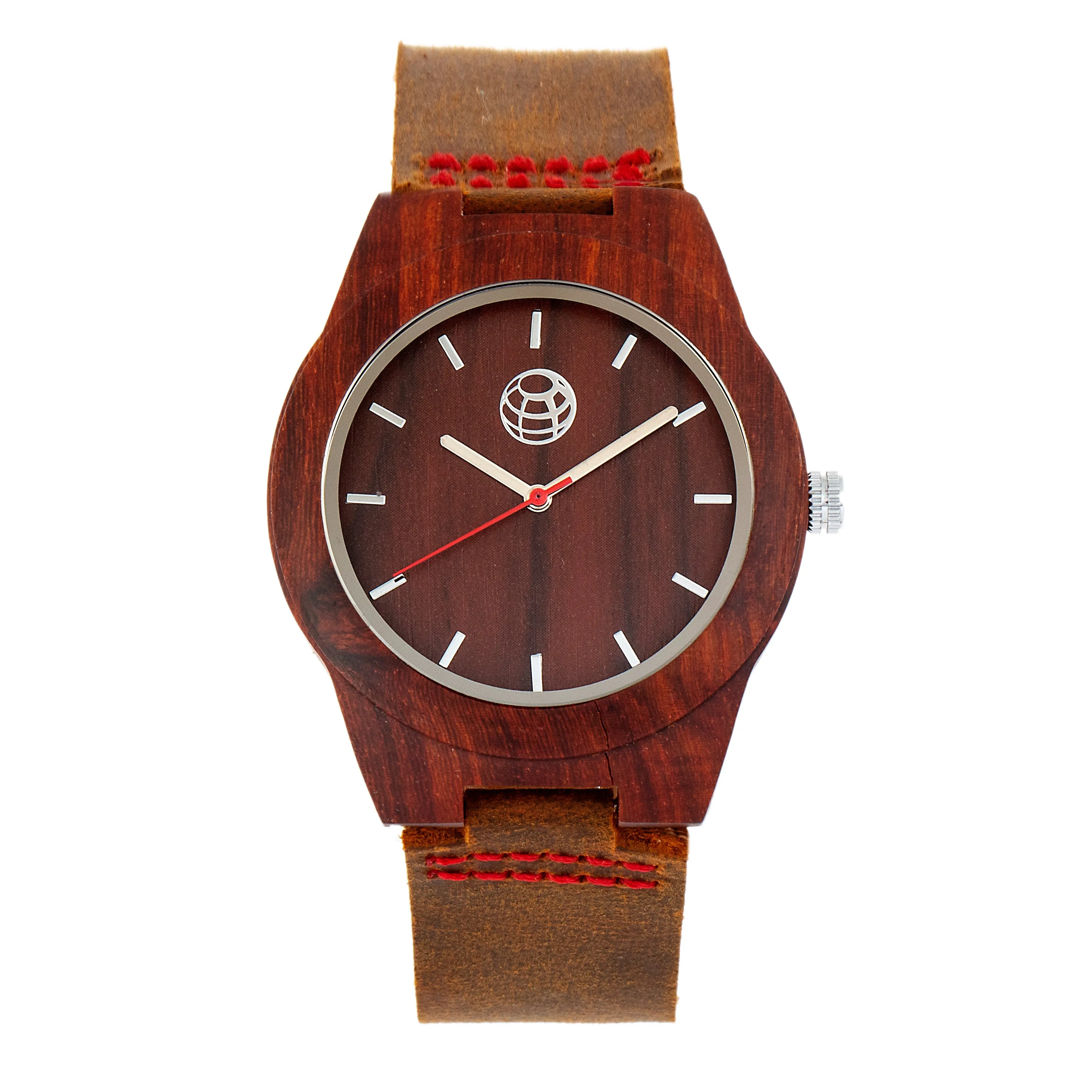 Earth Wood Aztec Leather-Band Watch - Red
