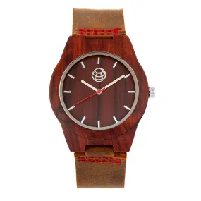 Earth Wood Aztec Leather-Band Watch - Red