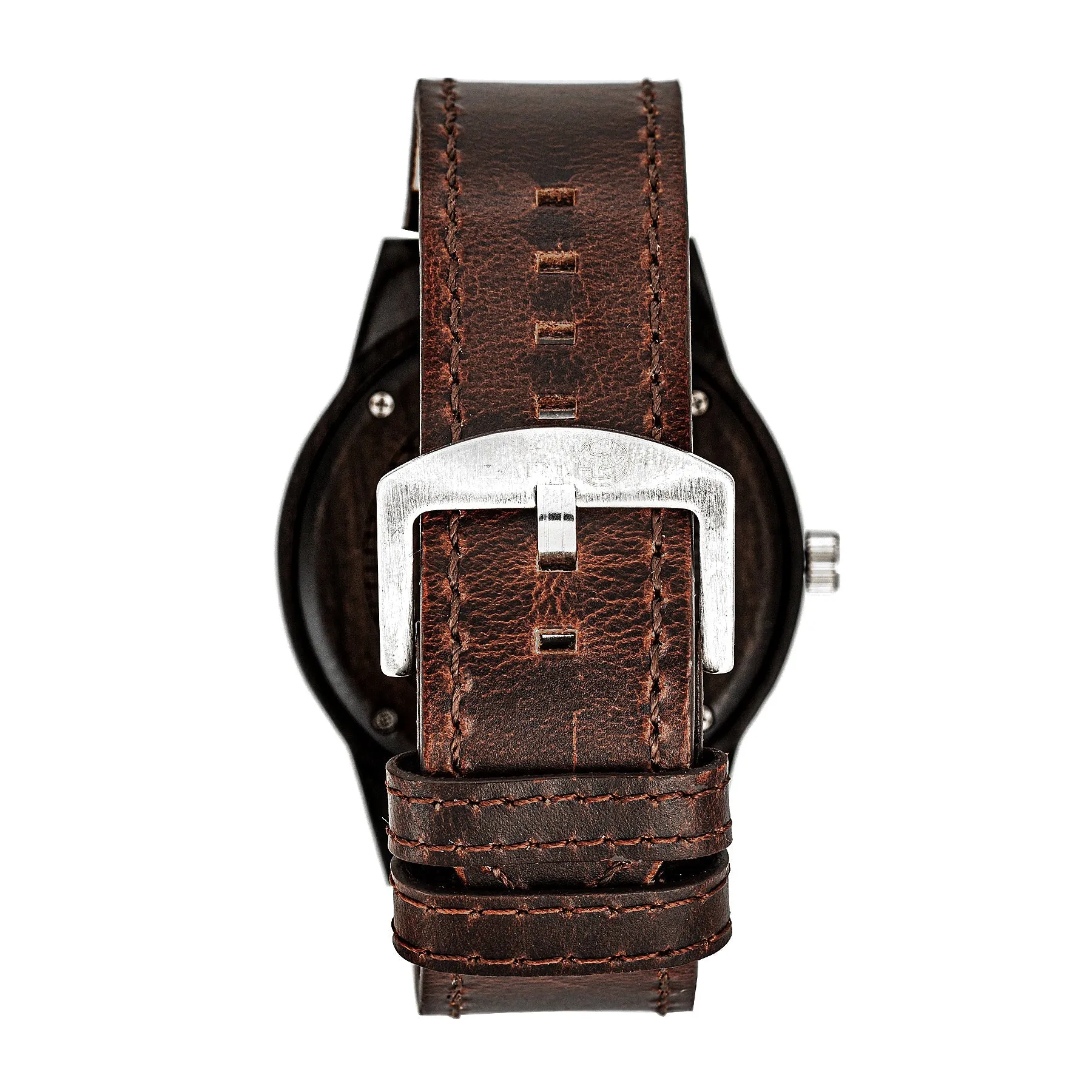 Earth Wood Hyperion Leather-Band Watch w/Day/Date - Dark Brown