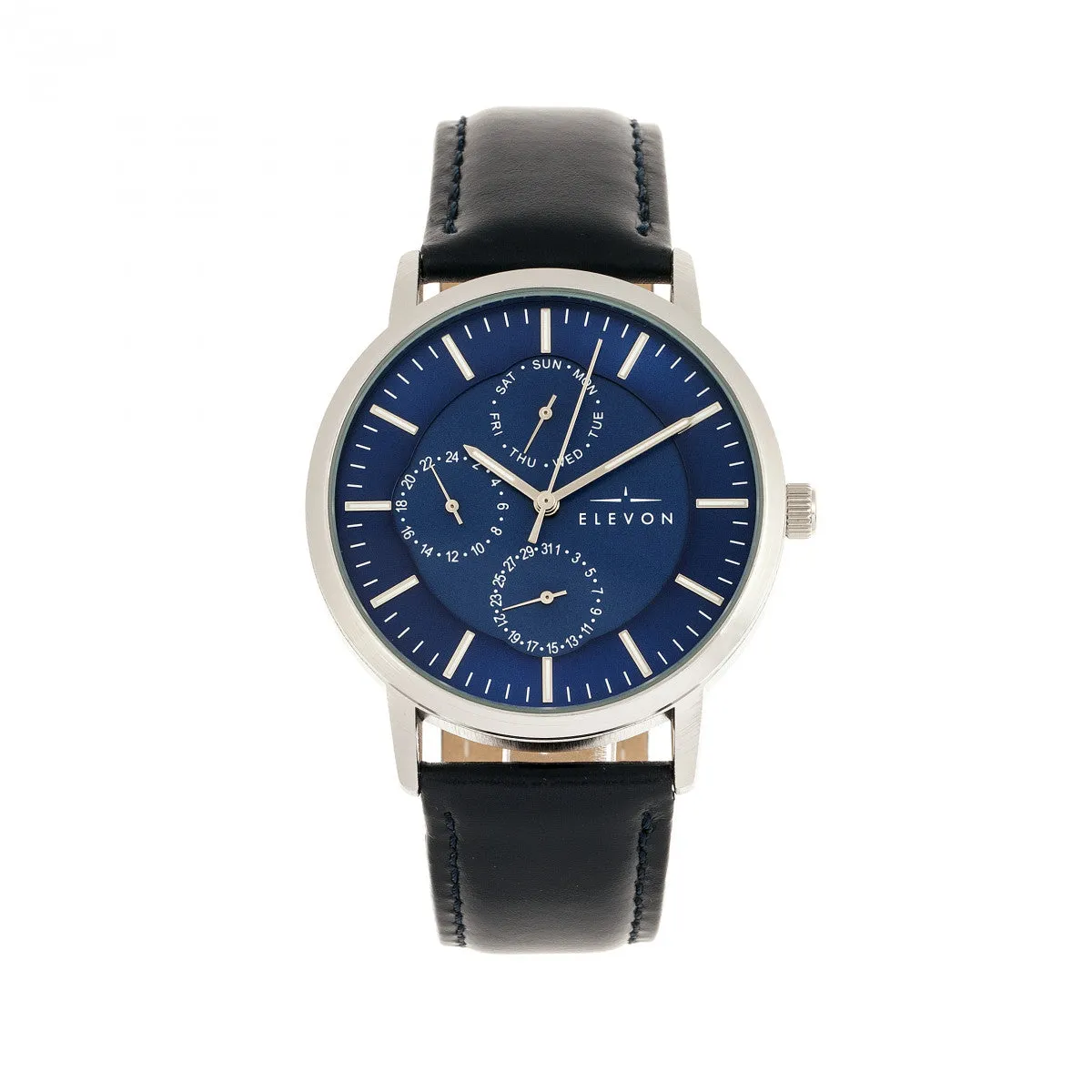 Elevon Lear Leather-Band Watch w/Day/Date - Blue
