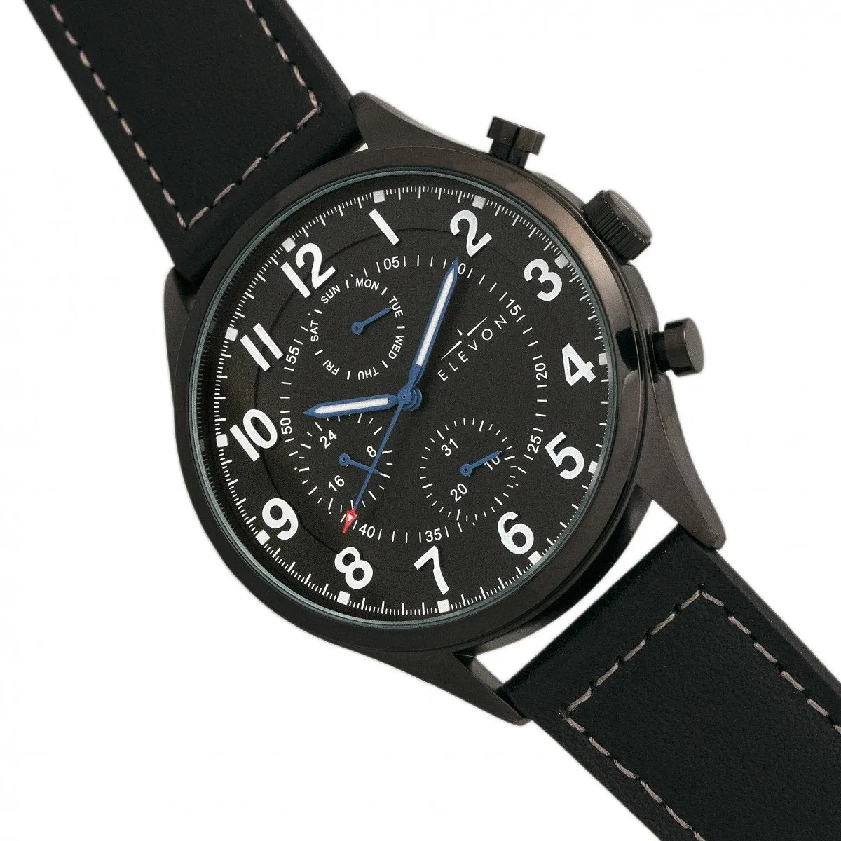 Elevon Lindbergh Leather-Band Watch w/Day/Date