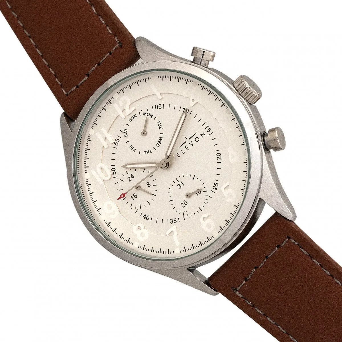 Elevon Lindbergh Leather-Band Watch w/Day/Date