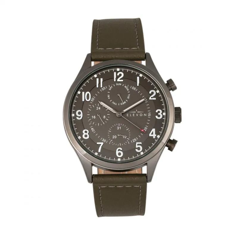 Elevon Lindbergh Leather-Band Watch w/Day/Date