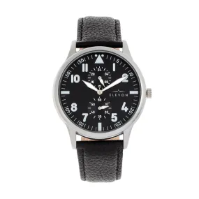 Elevon Turbine Leather-Band Watch - Silver/Black