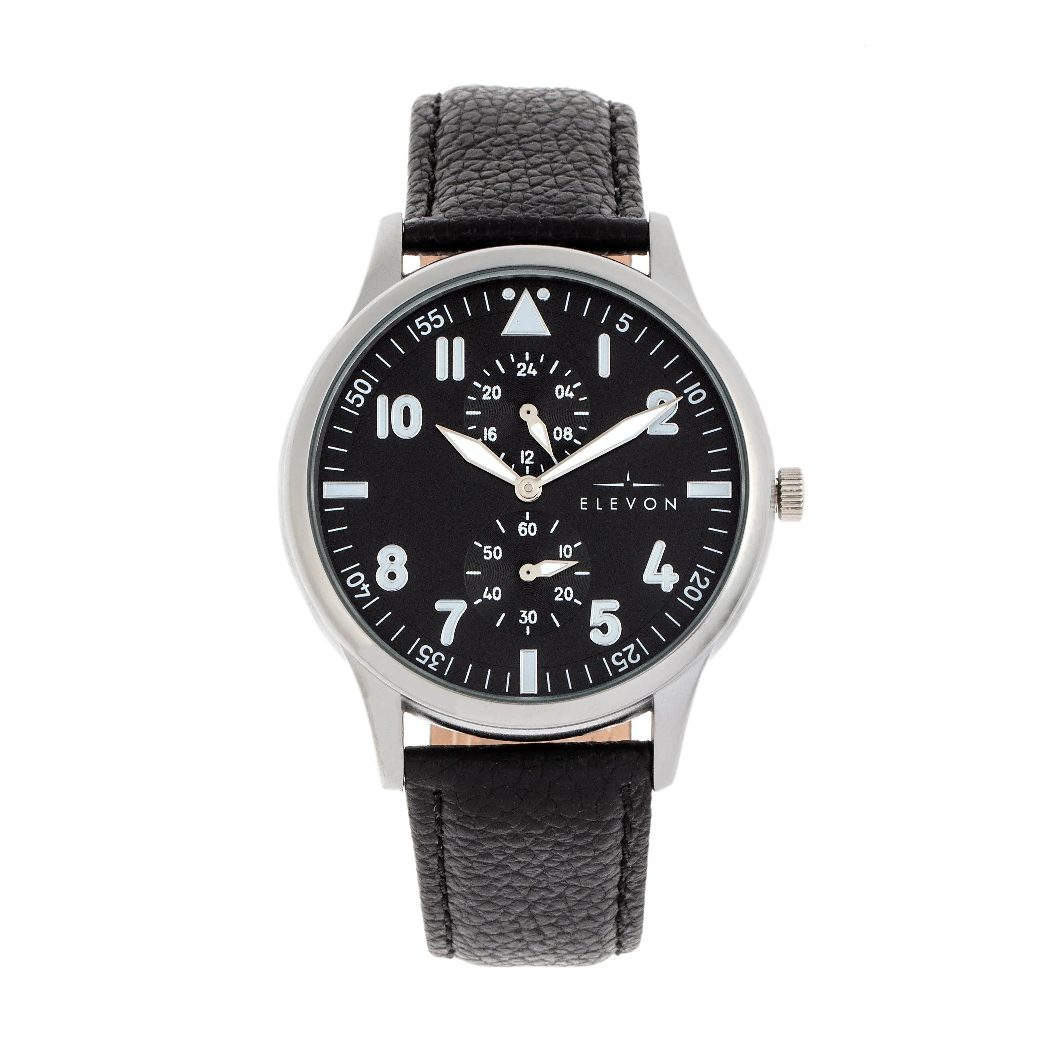 Elevon Turbine Leather-Band Watch - Silver/Black