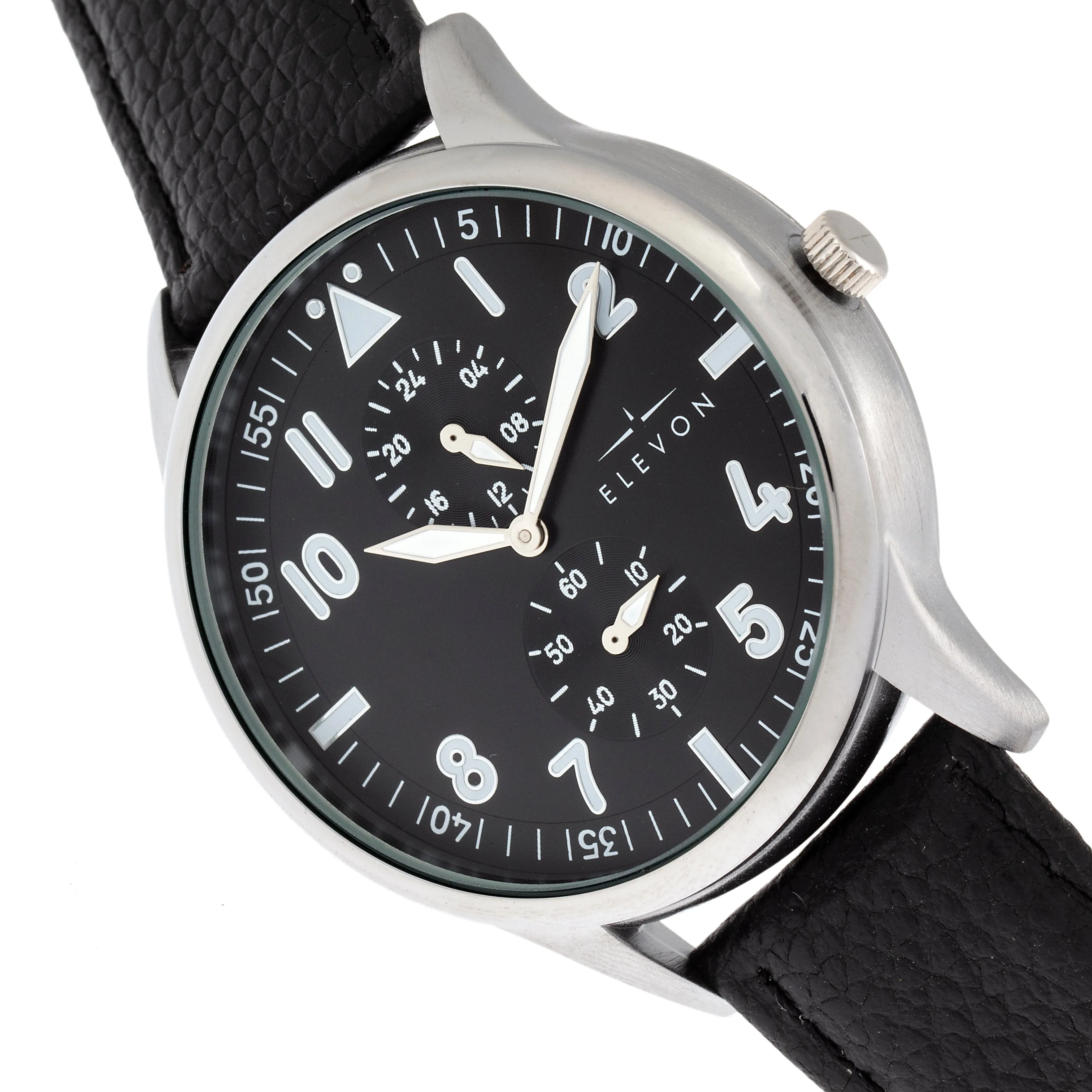 Elevon Turbine Leather-Band Watch - Silver/Black