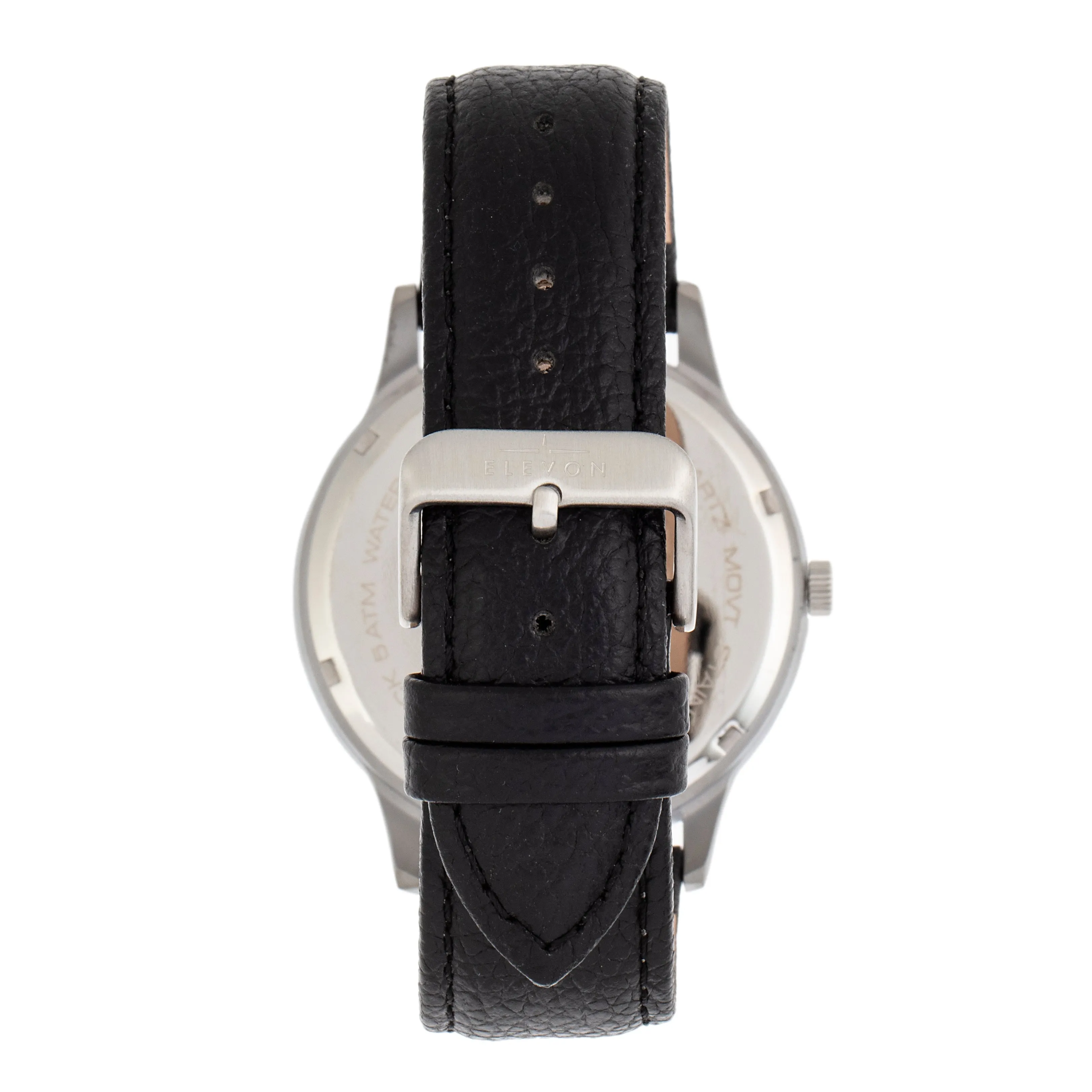 Elevon Turbine Leather-Band Watch - Silver/Black