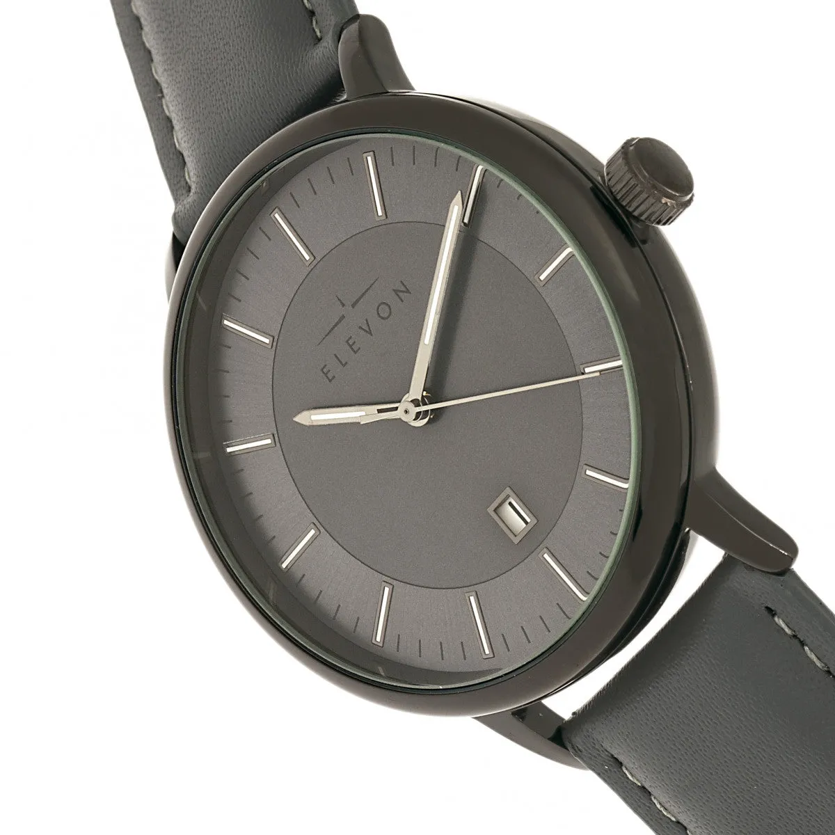 Elevon Vin Leather-Band Watch w/Date - Black/Grey