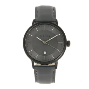 Elevon Vin Leather-Band Watch w/Date - Black/Grey