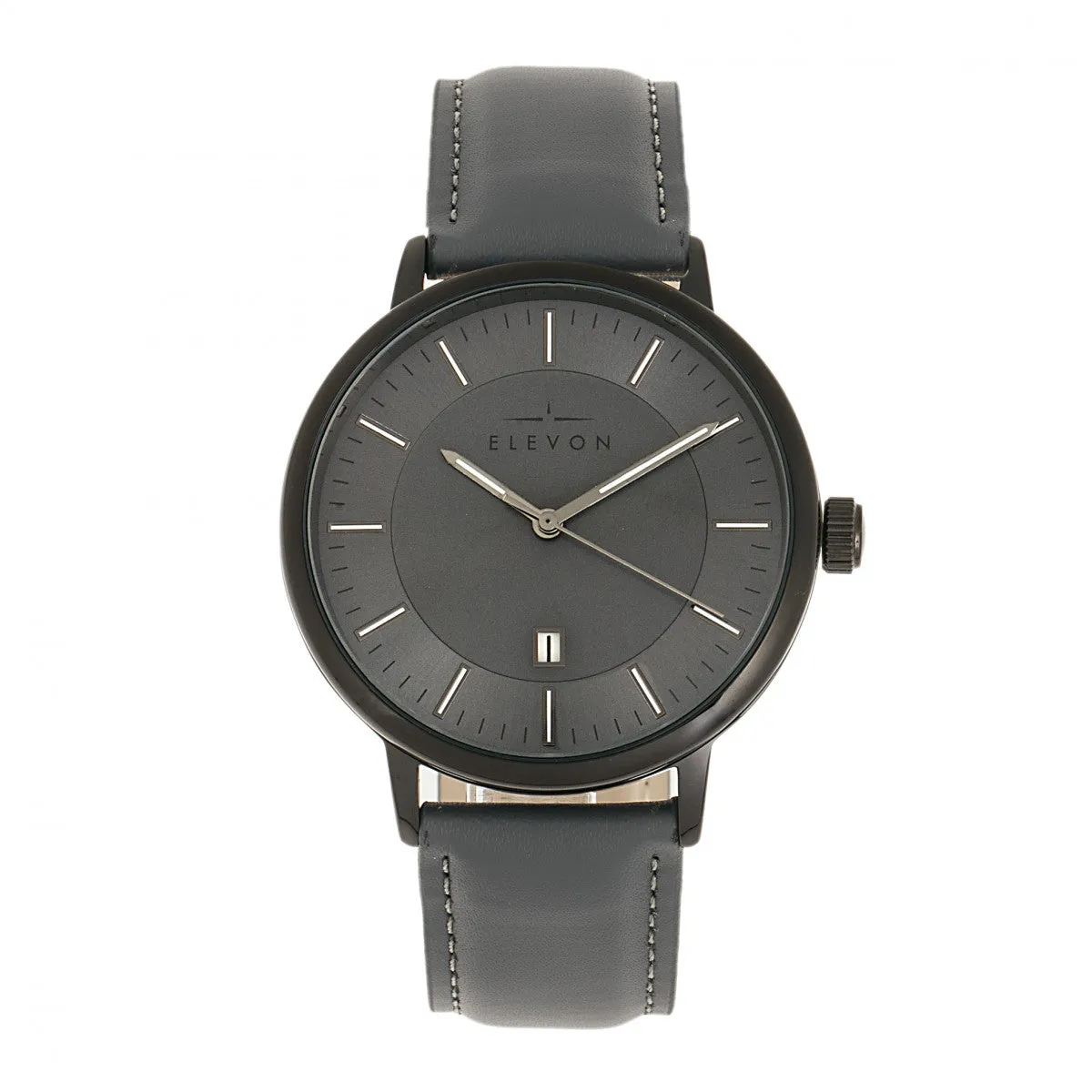 Elevon Vin Leather-Band Watch w/Date - Black/Grey