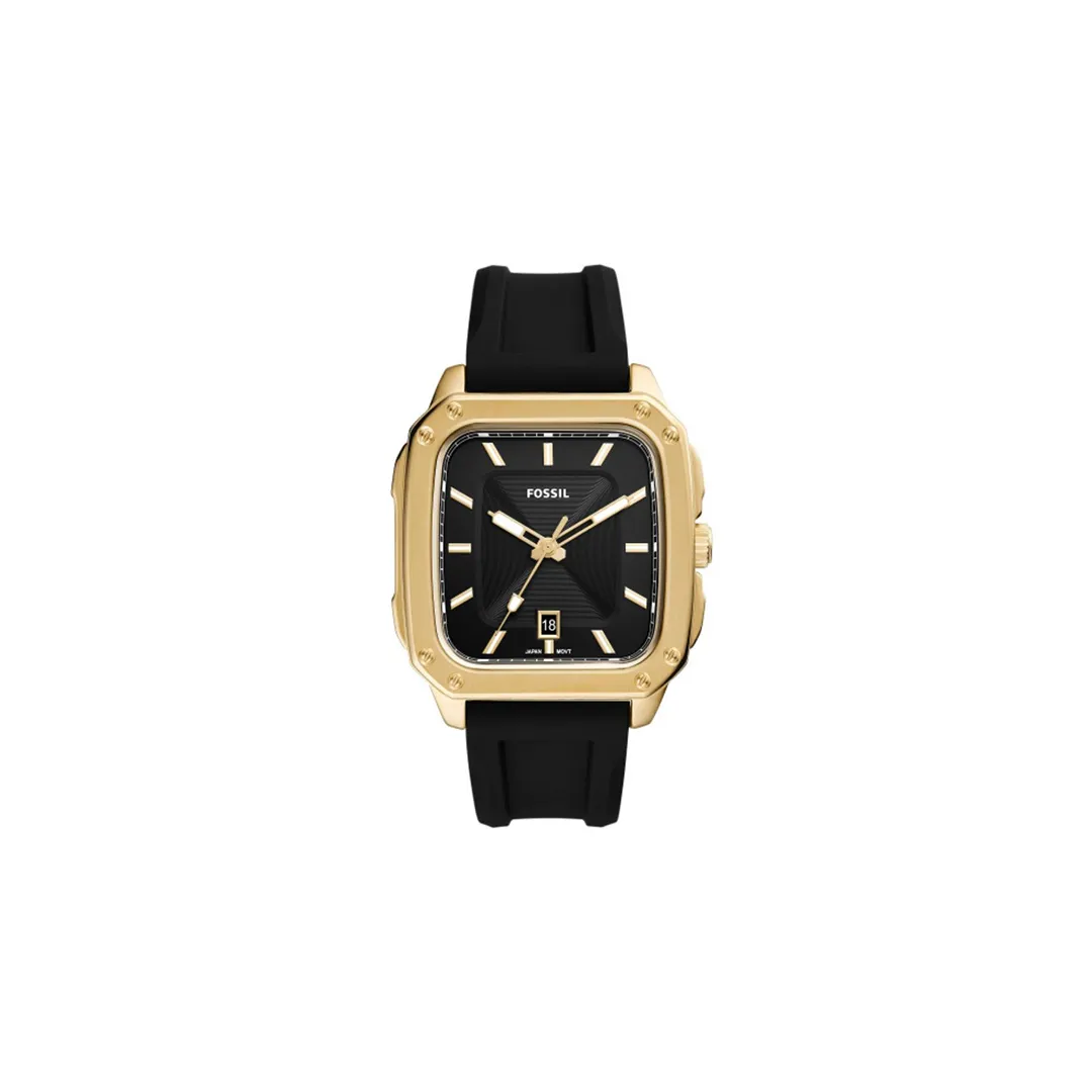 Fossil Inscription Three-Hand Date Black Silicone Watch