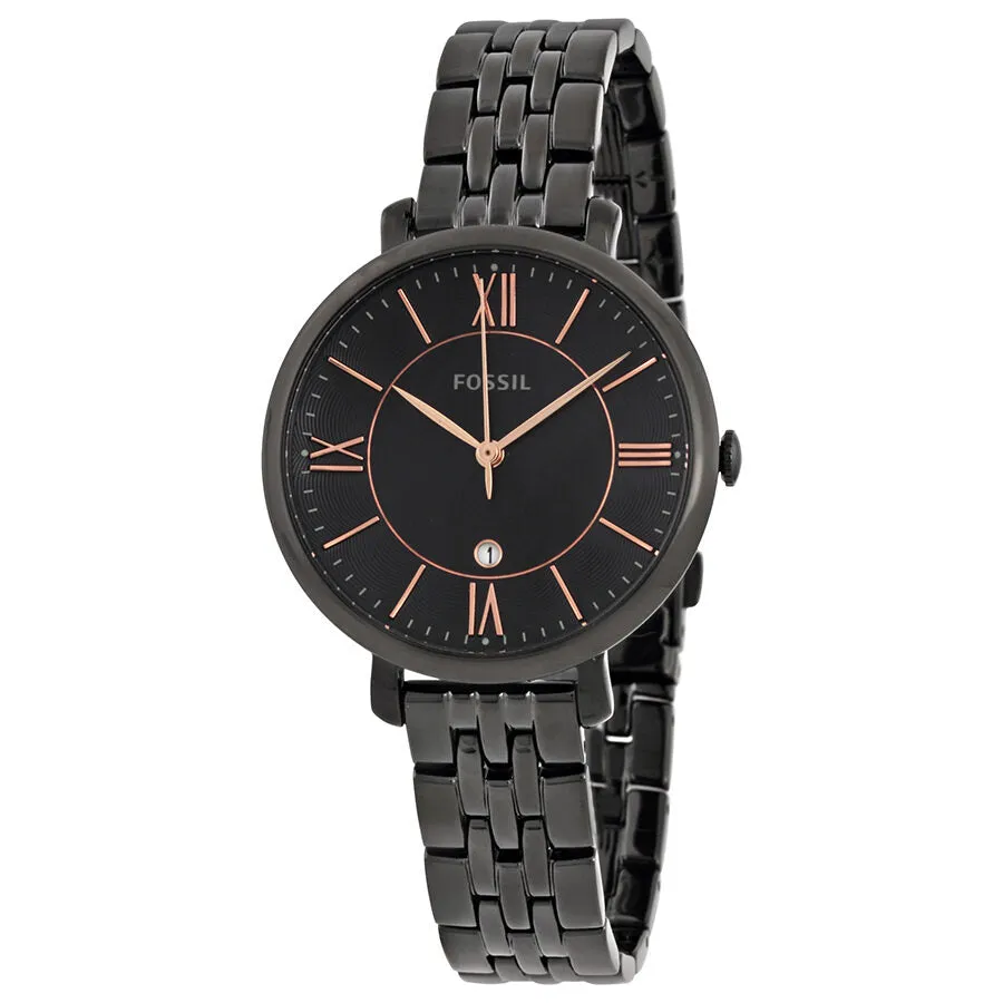 Fossil Jacquline Black Dial Black Ion-plated Ladies Watch ES3614