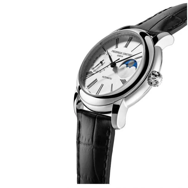 Frederique Constant Classic Moonphase Manufacture Black Leather Strap Watch