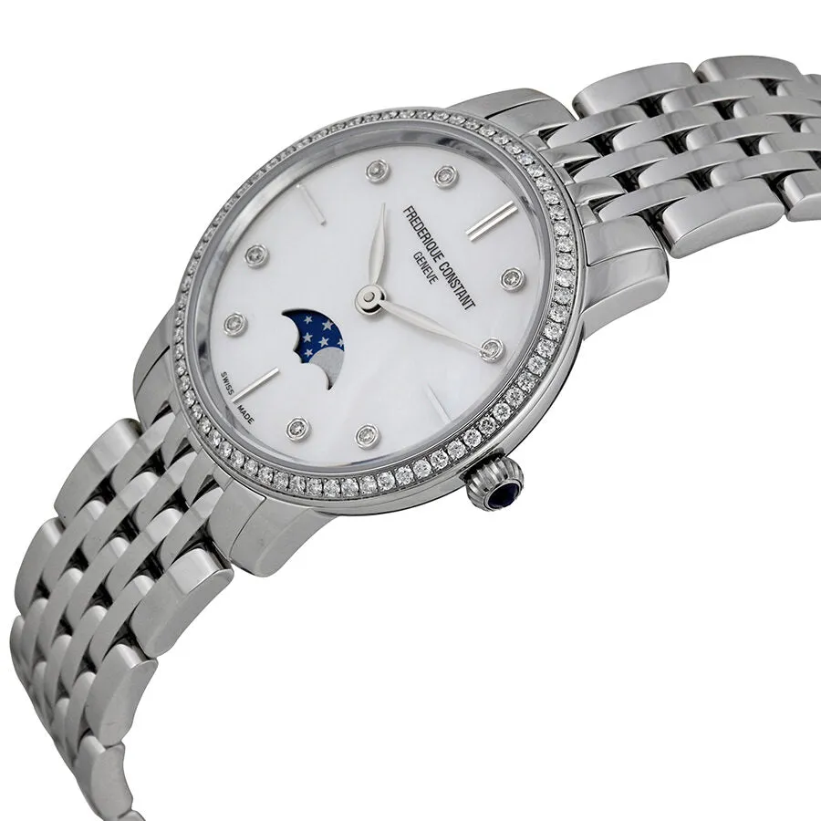 Frederique Constant Slimline Moonphase Mother of Pearl Diamond Dial Ladies Watch FC-206MPWD1SD6B