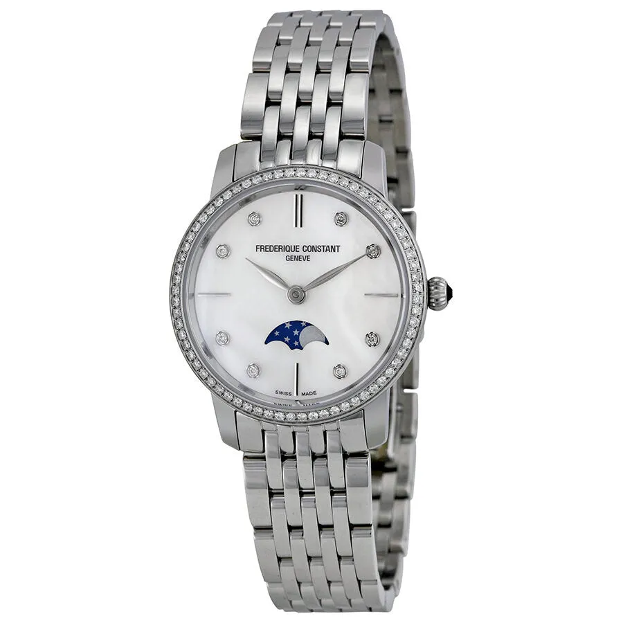 Frederique Constant Slimline Moonphase Mother of Pearl Diamond Dial Ladies Watch FC-206MPWD1SD6B
