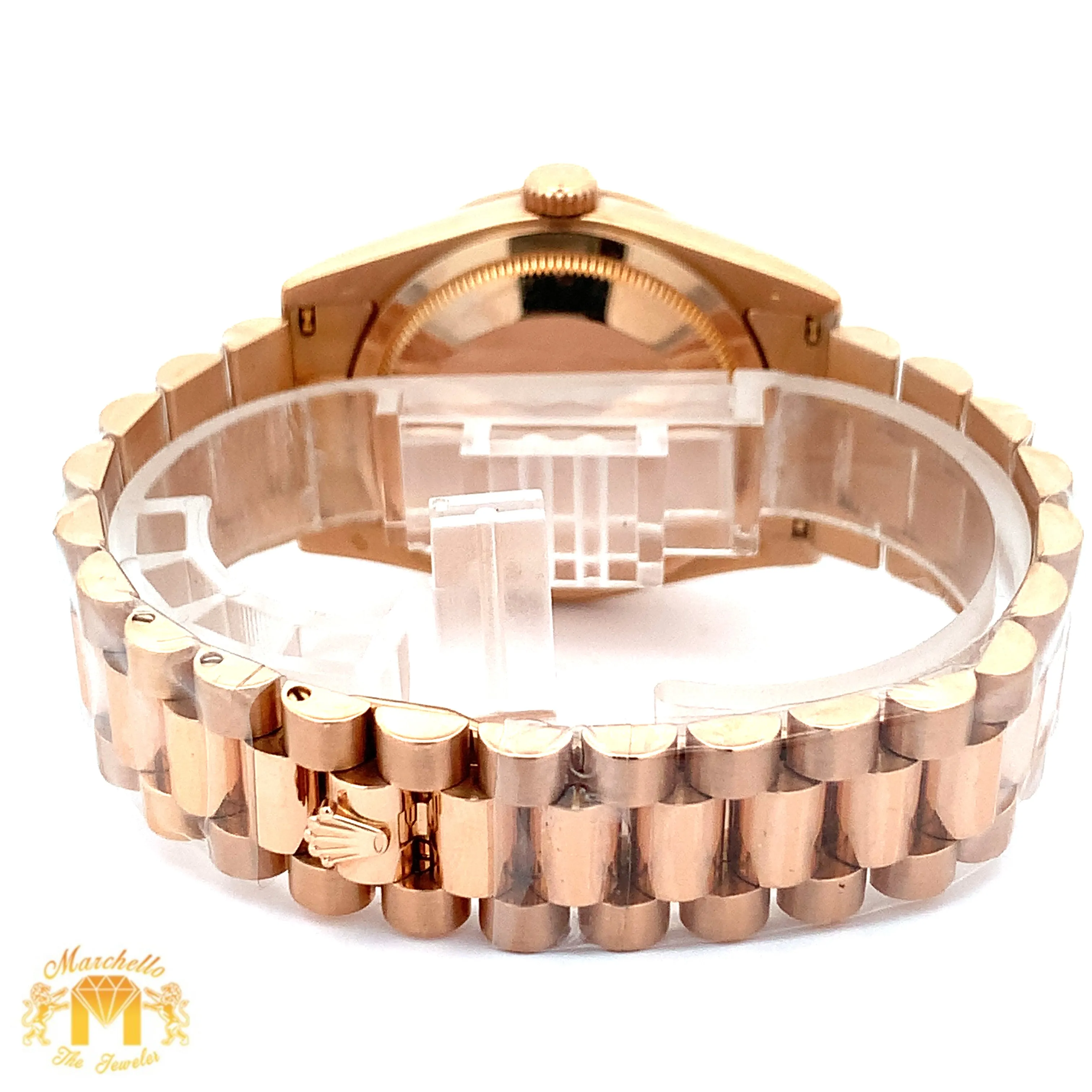 Full Factory 36mm 18k gold Rolex Day-Date Watch (diamond dial, engraved model)