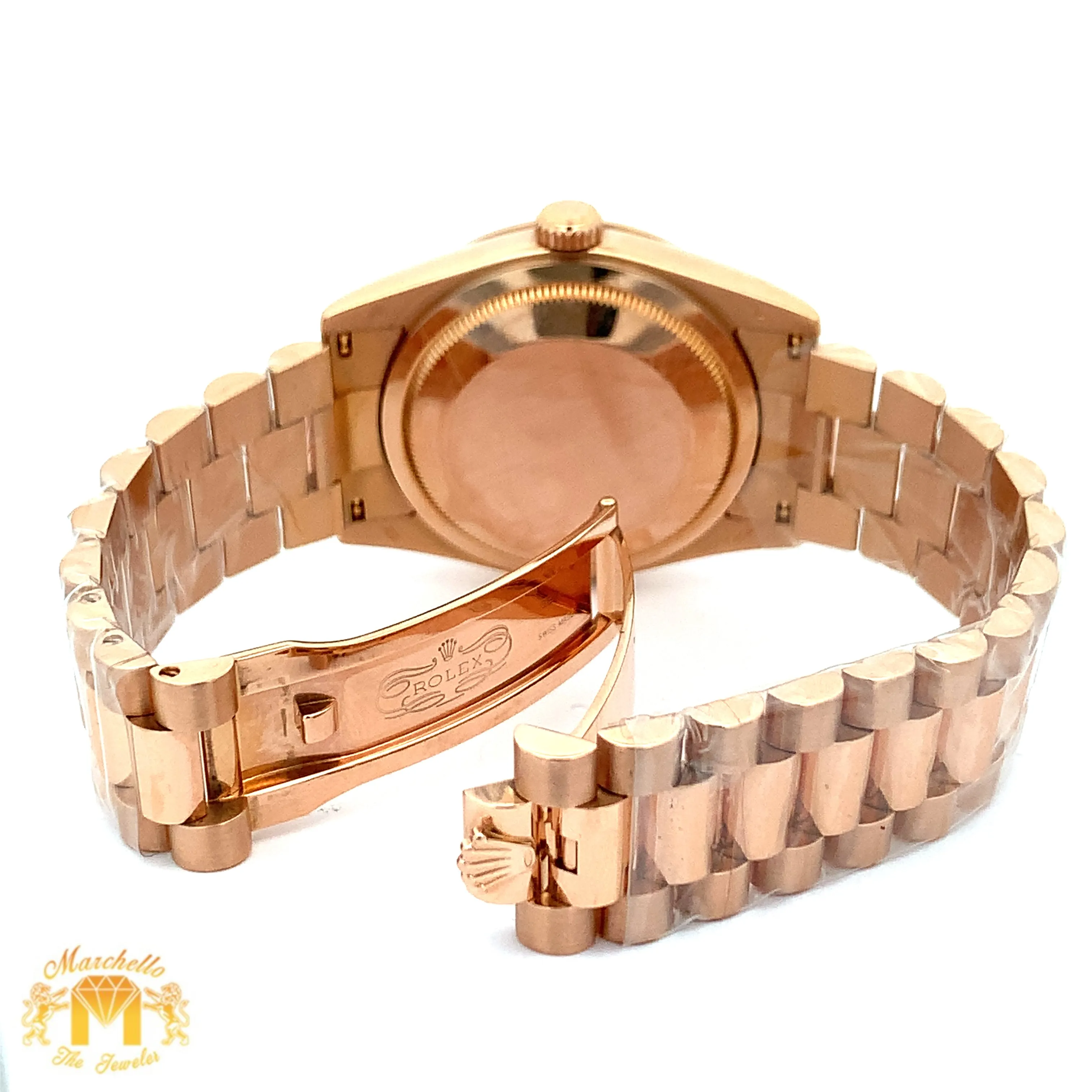 Full Factory 36mm 18k gold Rolex Day-Date Watch (diamond dial, engraved model)
