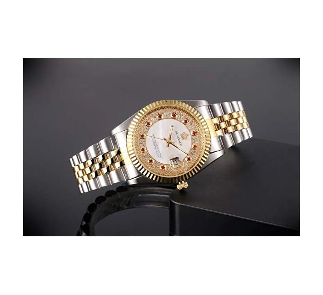 Gold & Silver Dress Watch Diamond Dial White Face Watch 2-Tone Datejust Dress Watch Gift