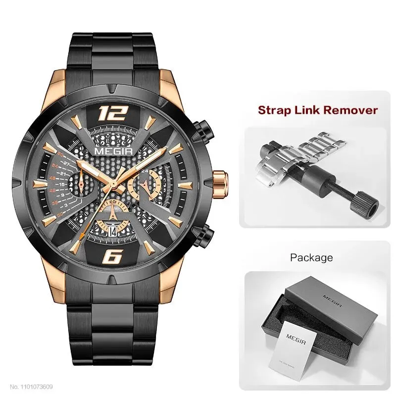Gold Dress Quartz Watch for Men Fashion Waterproof Chronograph Analog Wristwatch