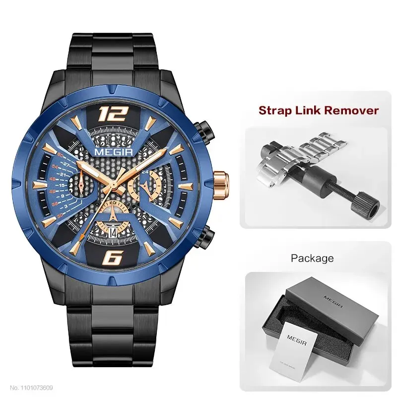 Gold Dress Quartz Watch for Men Fashion Waterproof Chronograph Analog Wristwatch