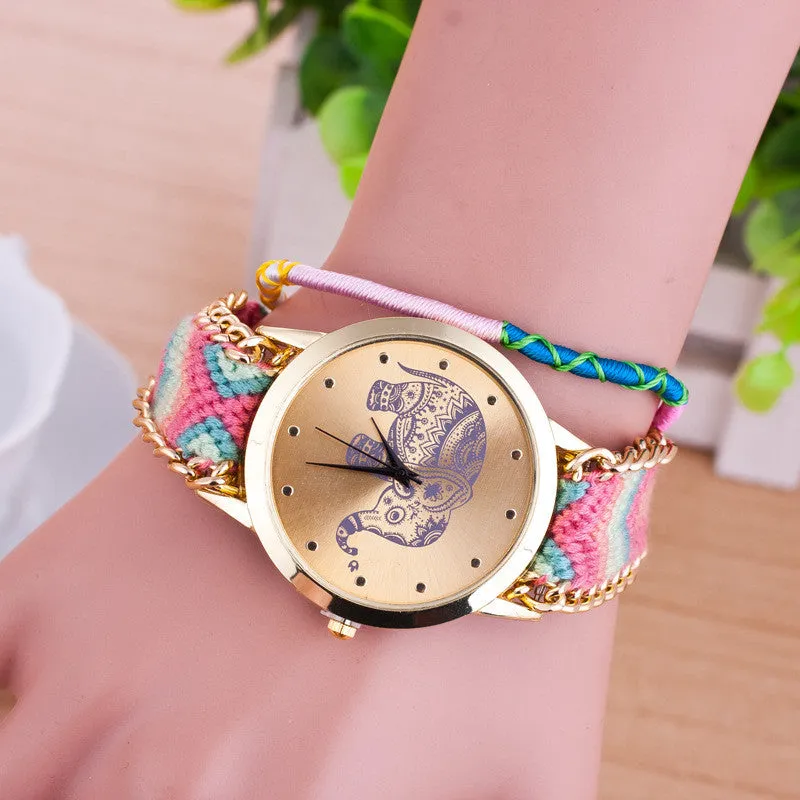 Hand-woven Elephant Rope Bracelet Watch