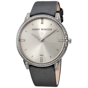Harry Winston Midnight Silver Dial 18kt White Gold Diamond Stain Watch MIDQHM39WW002