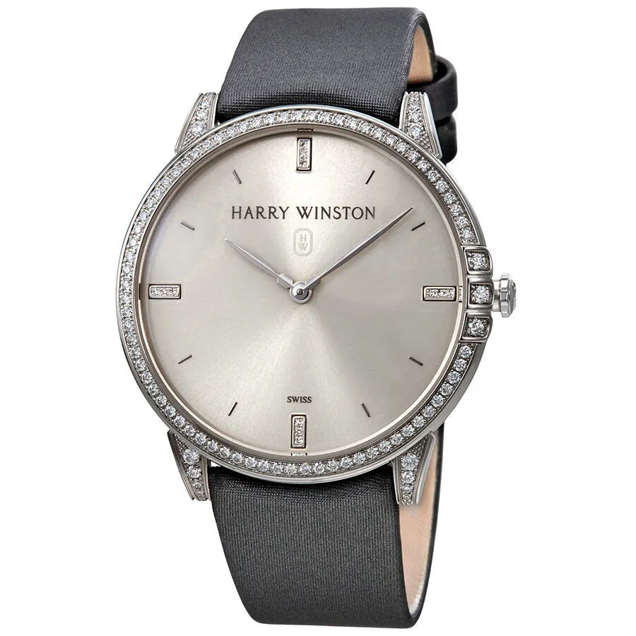 Harry Winston Midnight Silver Dial 18kt White Gold Diamond Stain Watch MIDQHM39WW002