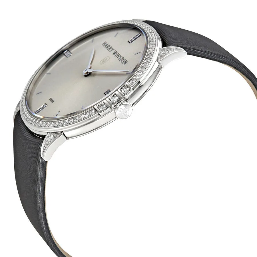 Harry Winston Midnight Silver Dial 18kt White Gold Diamond Stain Watch MIDQHM39WW002