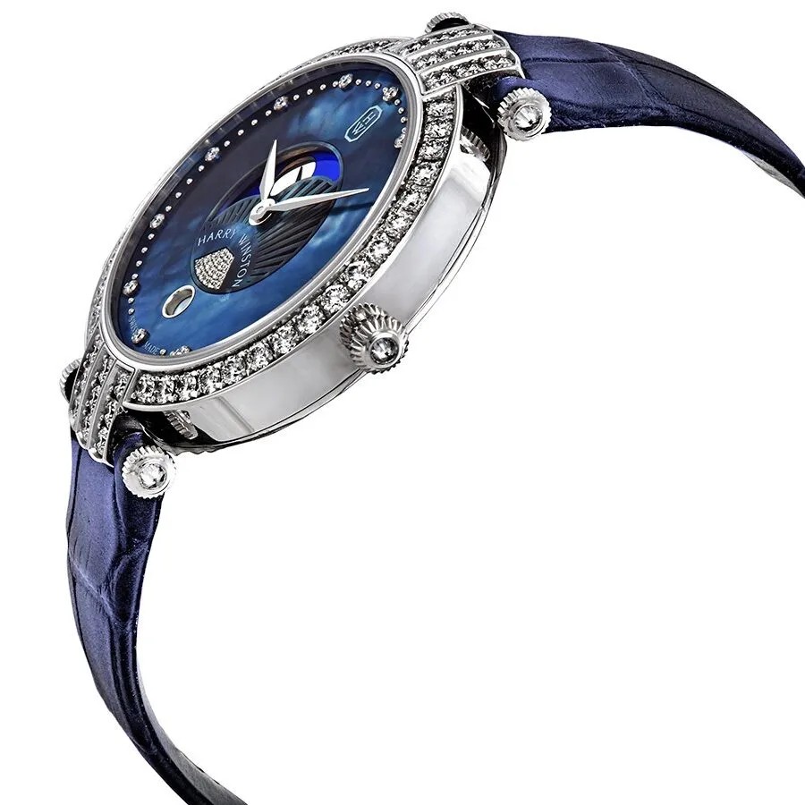 Harry Winston Premier Moon Phase Ladies 18k White Gold Diamond Set Watch PRNQMP36WW002