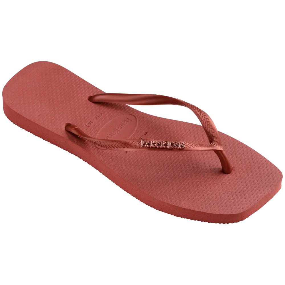 Havaianas Slim Square Logo Metallic Flip Flops, Mahogany