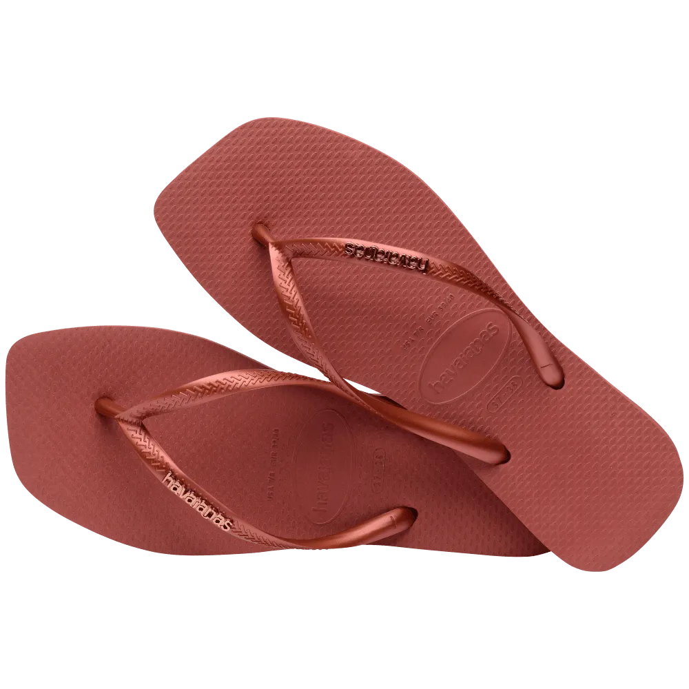 Havaianas Slim Square Logo Metallic Flip Flops, Mahogany