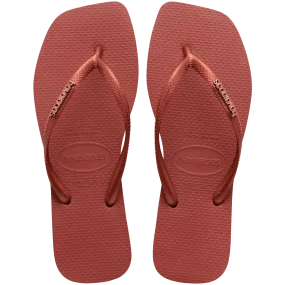 Havaianas Slim Square Logo Metallic Flip Flops, Mahogany
