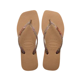 Havaianas Slim Square Logo Metallic Flip Flops, Rose Gold