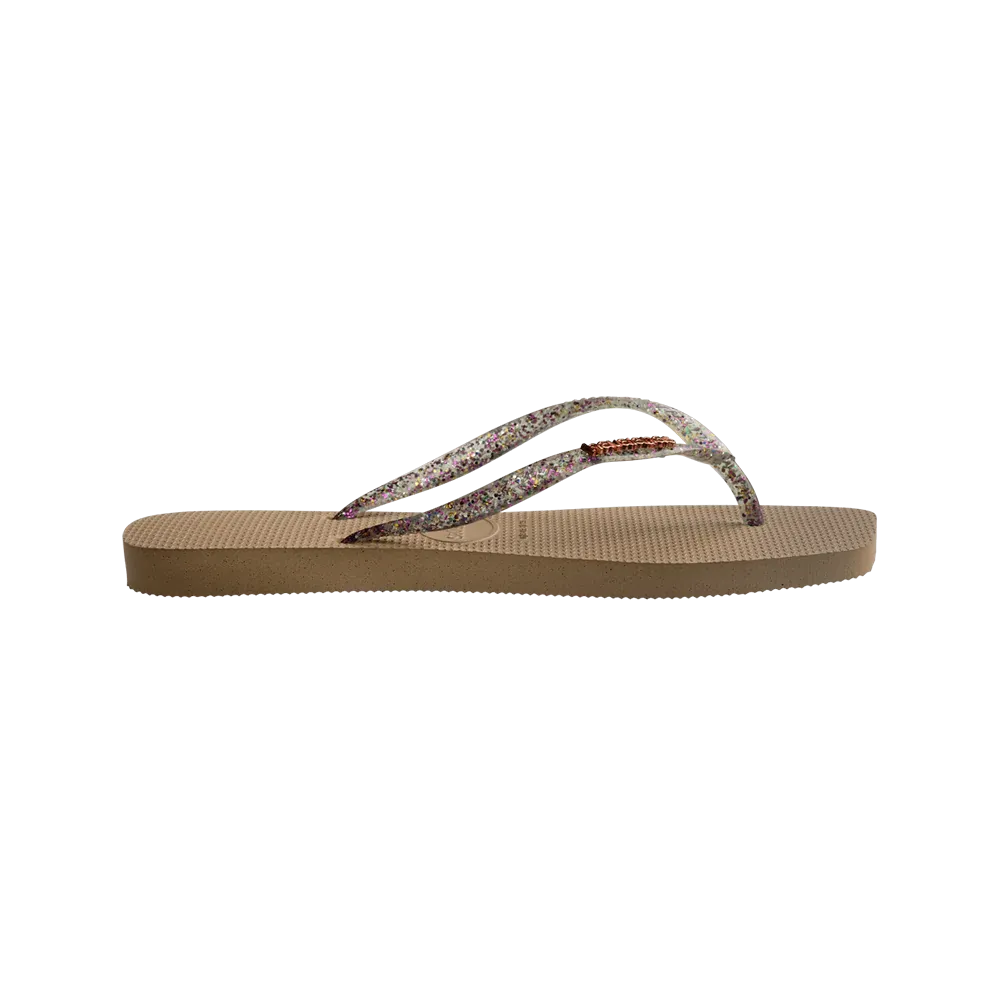 Havaianas Slim Square Logo Metallic Flip Flops, Rose Gold