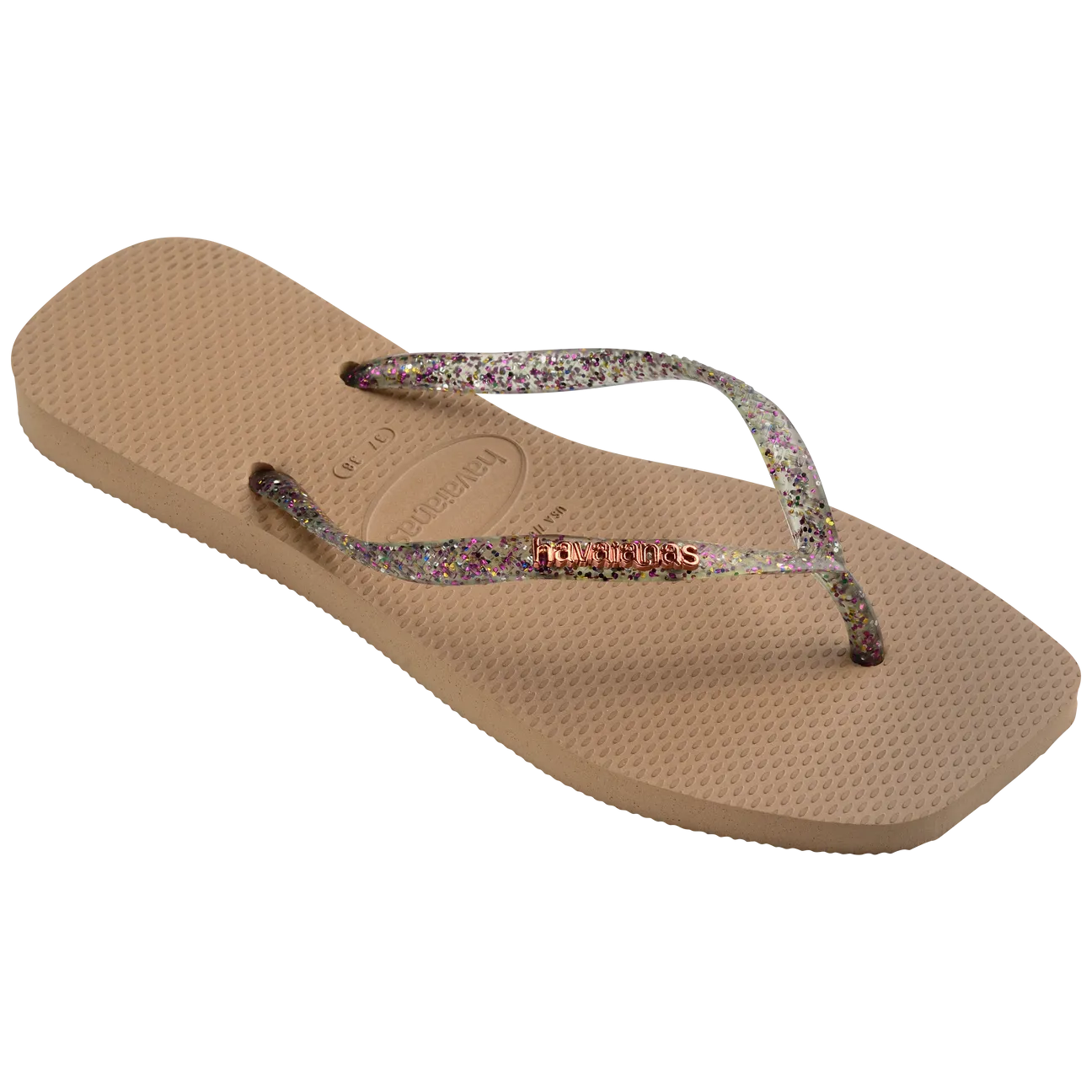 Havaianas Slim Square Logo Metallic Flip Flops, Rose Gold