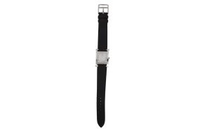 HERMES H.HEURE PM WATCH SILVER BLACK STRAP WITH CERT & BOX