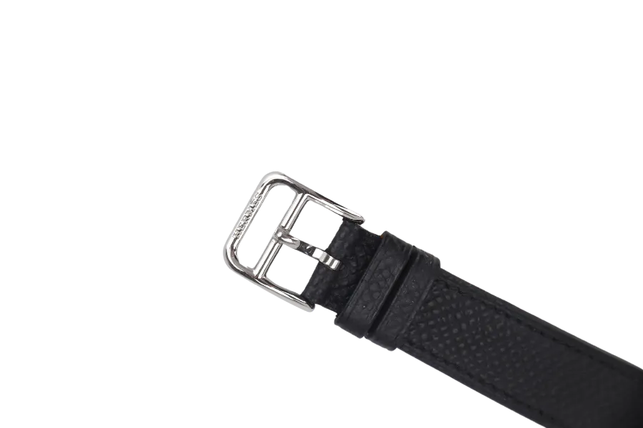 HERMES H.HEURE PM WATCH SILVER BLACK STRAP WITH CERT & BOX