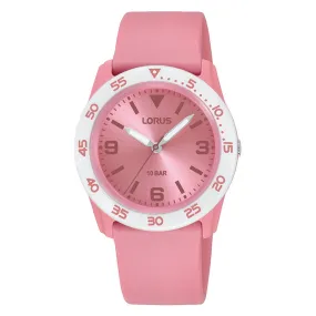 lorus quartz kids pink dial pink silicone strap