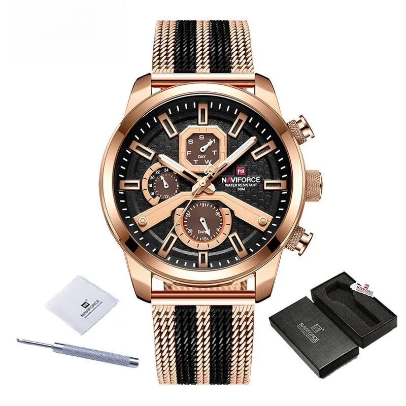 Men Top Brand Luxury Gold Watches Day and Date Display Quartz Wrist Watch