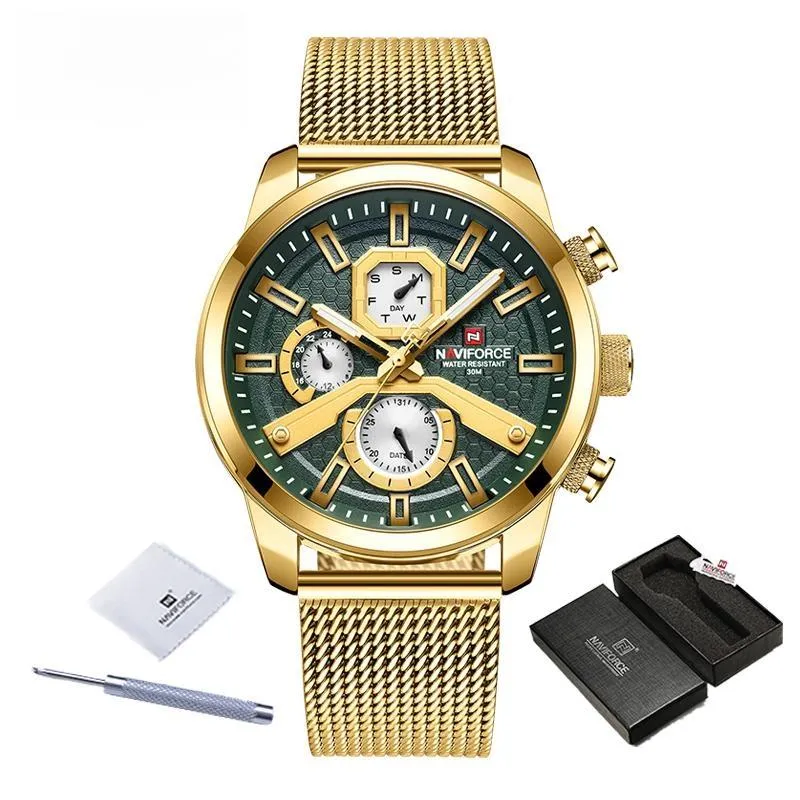 Men Top Brand Luxury Gold Watches Day and Date Display Quartz Wrist Watch