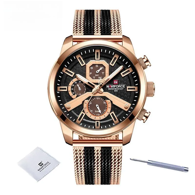 Men Top Brand Luxury Gold Watches Day and Date Display Quartz Wrist Watch