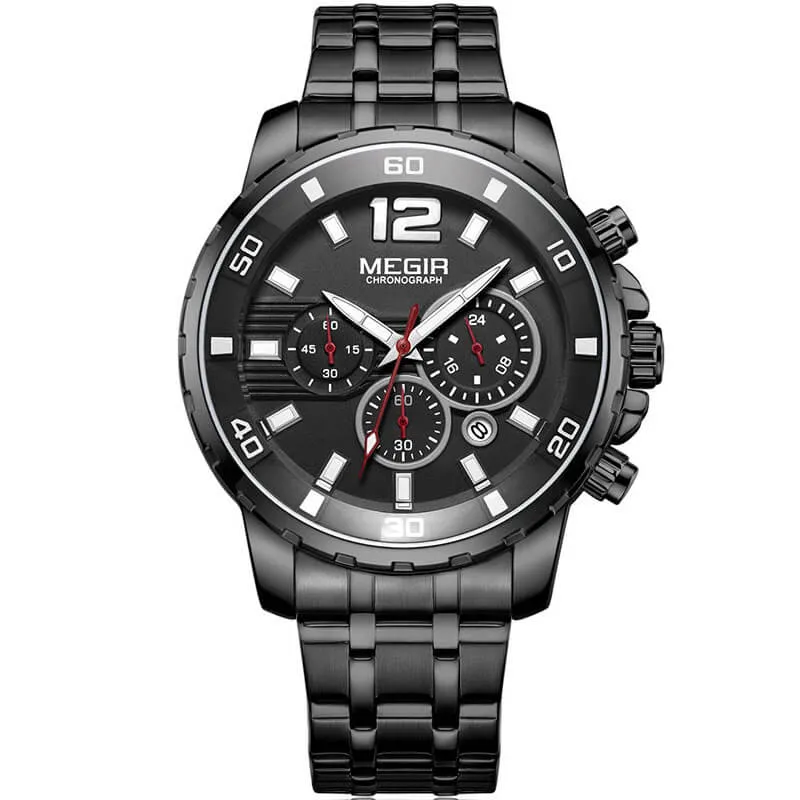 Men's Gold Stainless Steel Quartz Watches Business Chronograph Analgue Wristwatch Waterproof Luminous