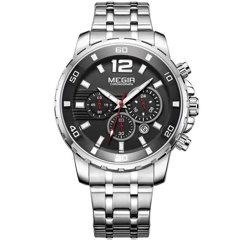 Men's Gold Stainless Steel Quartz Watches Business Chronograph Analgue Wristwatch Waterproof Luminous